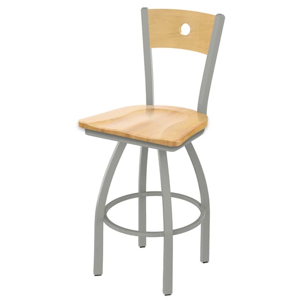 25" Swivel Counter Stool, Nickel Finish, Nat Back, Nat Maple Seat